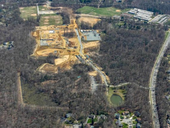 Aerial view of construction work at Crofton High School Site