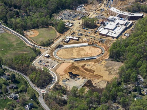Aerial view of construction work at Crofton High School Site